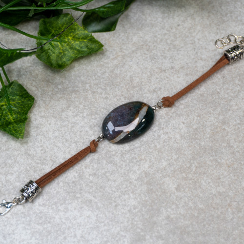 Ocean Jasper Vegan Brown Leather Bracelet #1