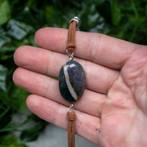 Ocean Jasper Vegan Brown Leather Bracelet #1