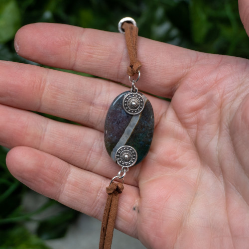 Ocean Jasper Vegan Brown Leather Bracelet #1