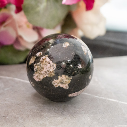 Black Jade & Pink Thulite Sphere #1