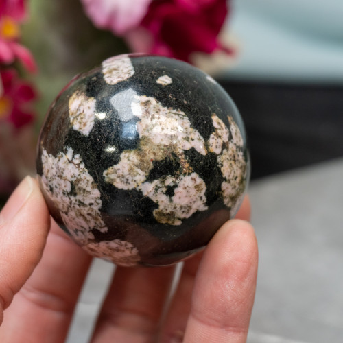 Black Jade & Pink Thulite Sphere #1