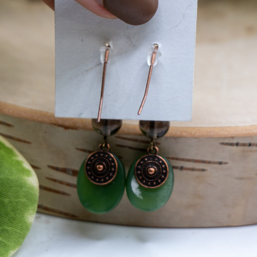 Green Aventurine & Midnight Lace Obsidian Dangle Earring #1
