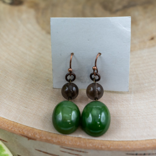 Green Aventurine & Midnight Lace Obsidian Dangle Earring #1