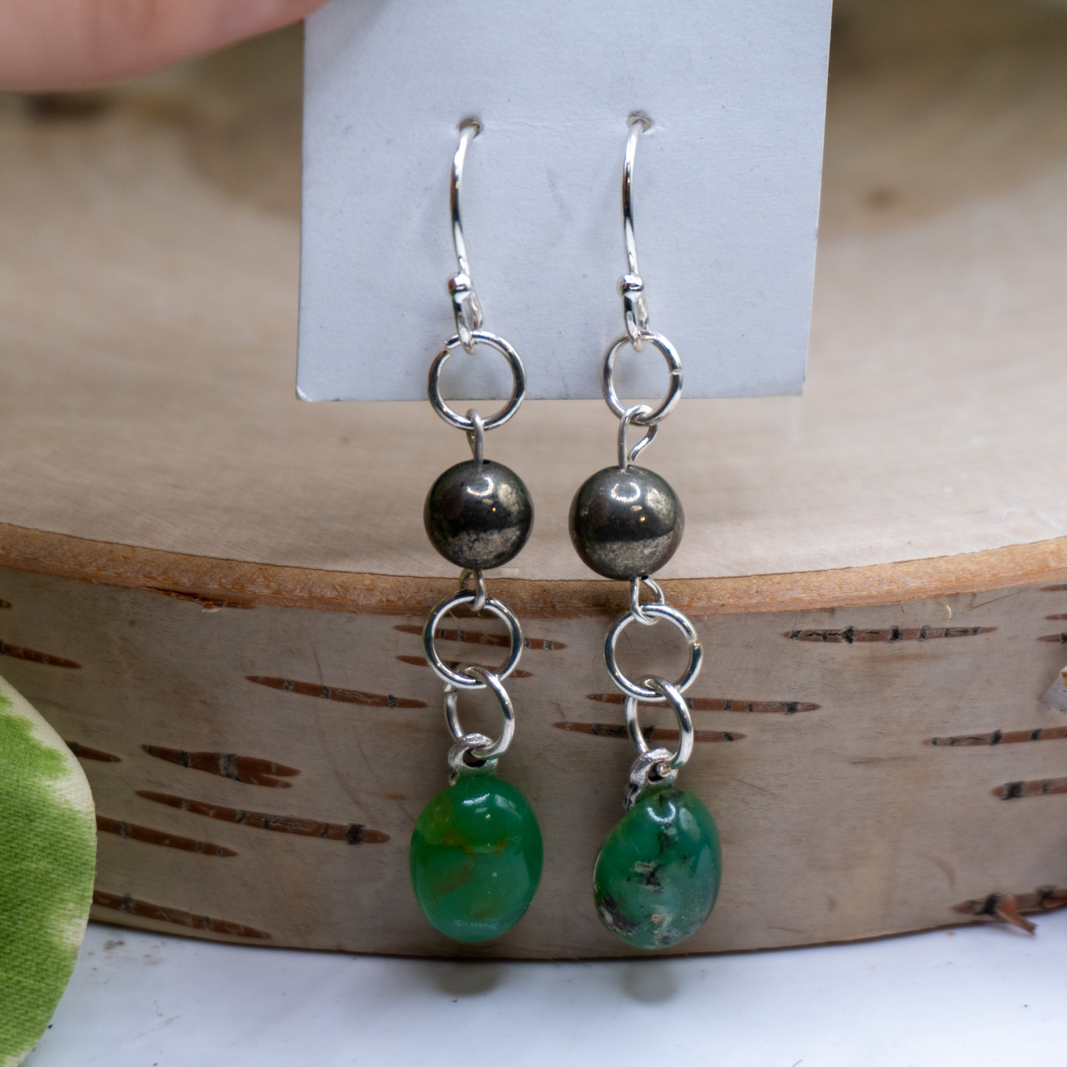 Green Aventurine & Pyrite Dangle Earring #1 - The Crystal Council