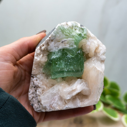 Green Apophyllite on Stilbite Self-Standing #1