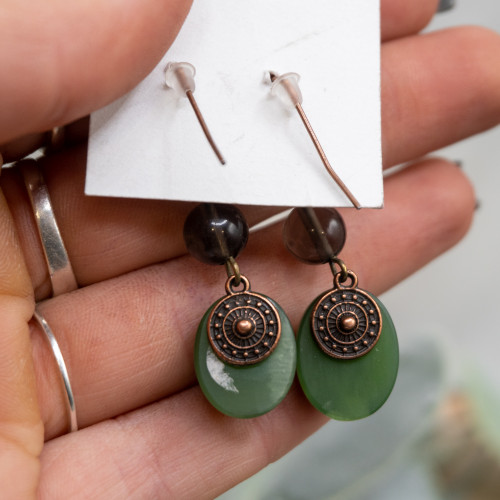 Green Aventurine with Smoky Quartz Earring #1