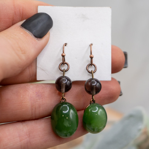 Green Aventurine with Smoky Quartz Earring #1