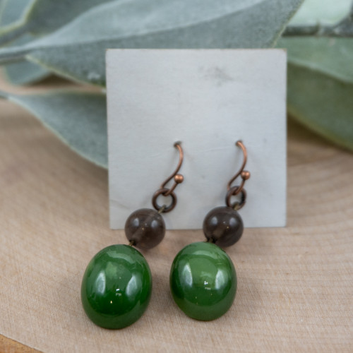 Green Aventurine with Smoky Quartz Earring #1