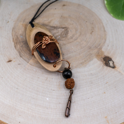 Mahogany Obsidian Wooden Charm