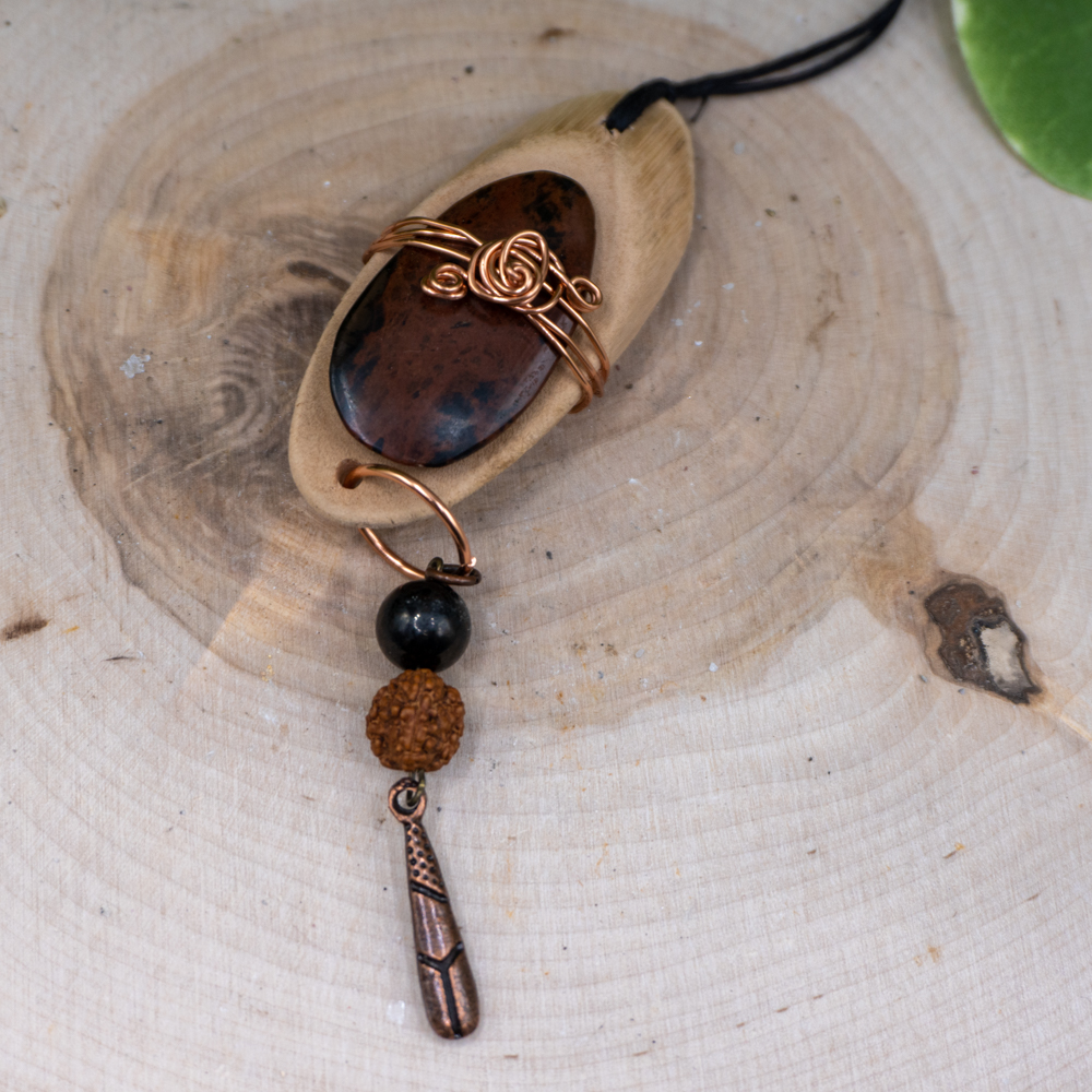 Mahogany Obsidian Wooden Charm - The Crystal Council