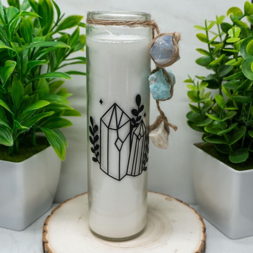 Meditation Candle with Blue Chalcedony, Amazonite, and Zebra Calcite