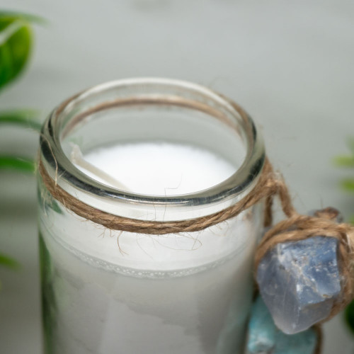 Meditation Candle with Blue Chalcedony, Amazonite, and Zebra Calcite