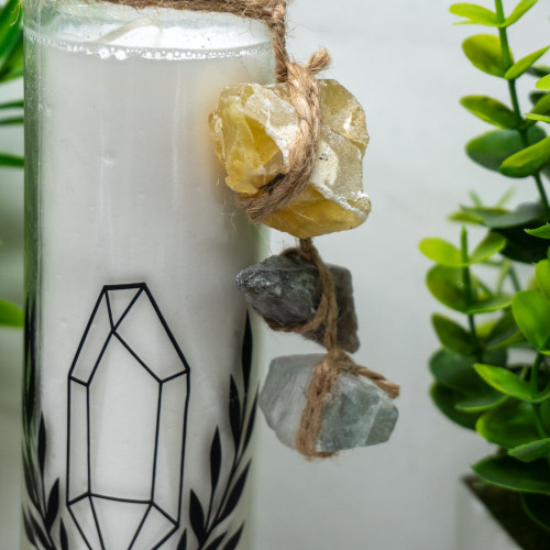 Meditation Candle with Yellow Opal, Super 7, & Aquamarine