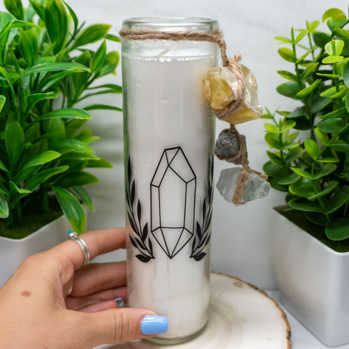 Meditation Candle with Yellow Opal, Super 7, & Aquamarine
