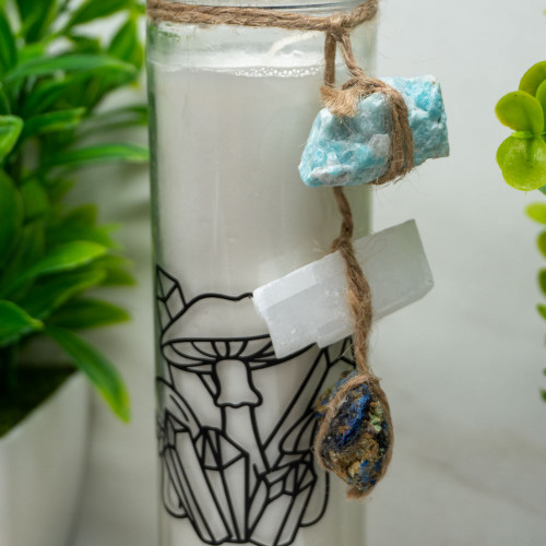 Meditation Candle with Amazonite, White Calcite, & Azurite