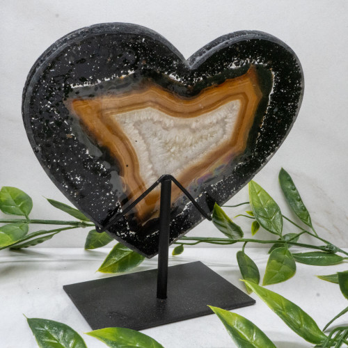 Botswana Agate Resin Heart with Stand #1
