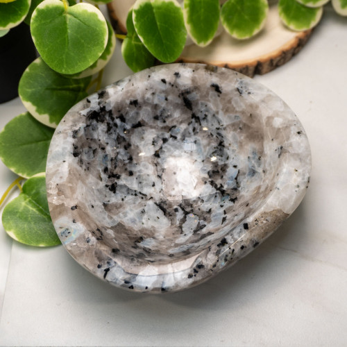 Rainbow Moonstone in Black Tourmaline Bowl #1