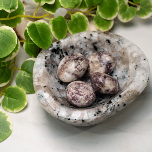 Rainbow Moonstone in Black Tourmaline Bowl #1