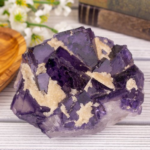 Large Purple Fluorite with Calcite coating