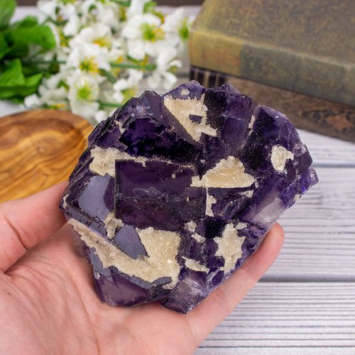 Large Purple Fluorite with Calcite coating