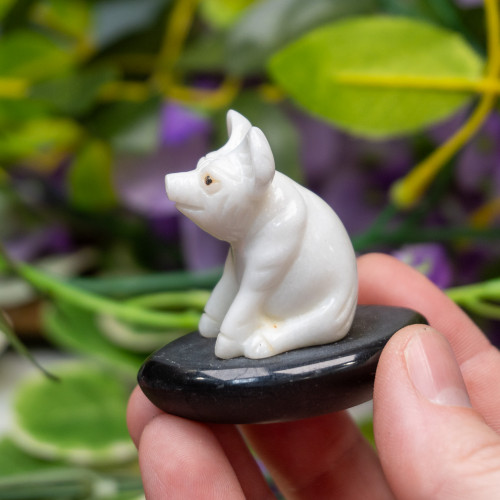 White Jade Pig Carving on Stand #1