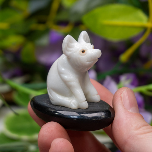 White Jade Pig Carving on Stand #1