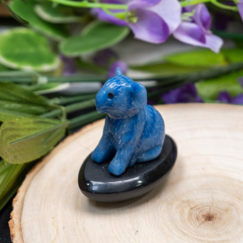 Blue Aventurine Bear Carving on Stand #1