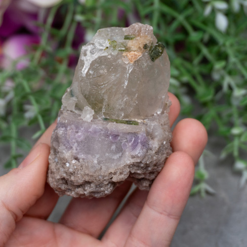 Green Tourmaline with Lepidolite in Quartz #1