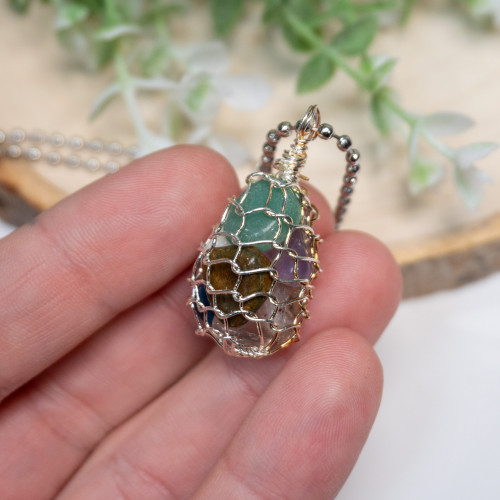 Mutli-Crystal in Wire Cage Necklace Random
