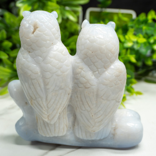 Double Blue Chalcedony Owl