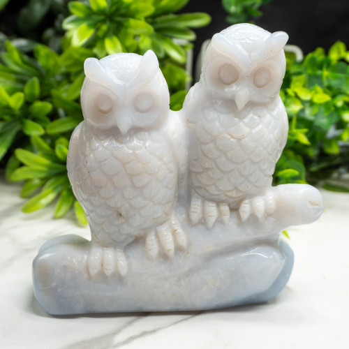 Double Blue Chalcedony Owl