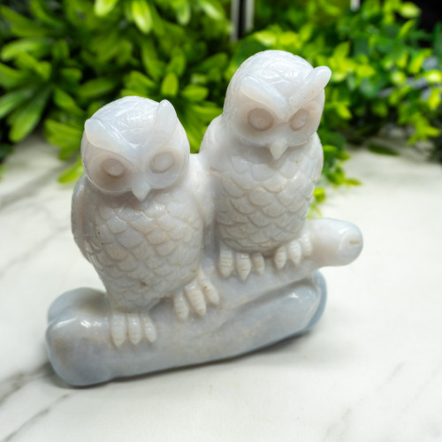 Double Blue Chalcedony Owl