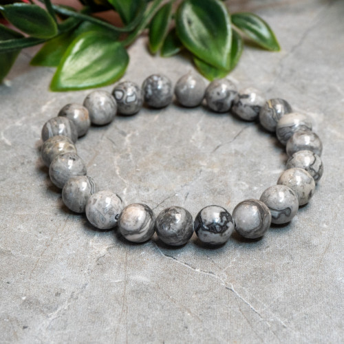 Silver Lace Agate Bracelet 8mm