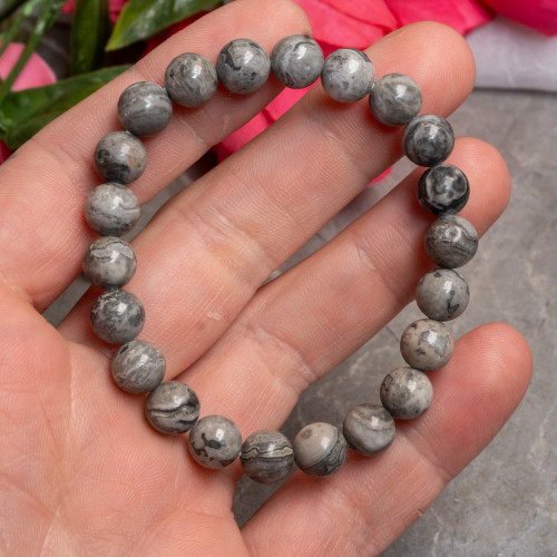 Silver Lace Agate Bracelet 8mm