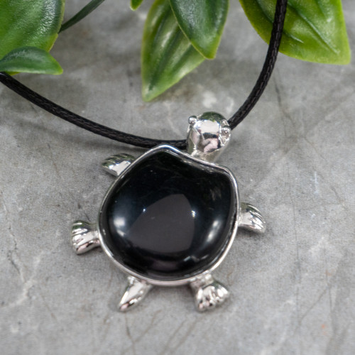 Obsidian Turtle Necklace