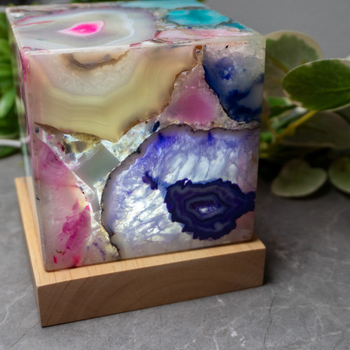 Multi Color Dyed Agate Square Lamp