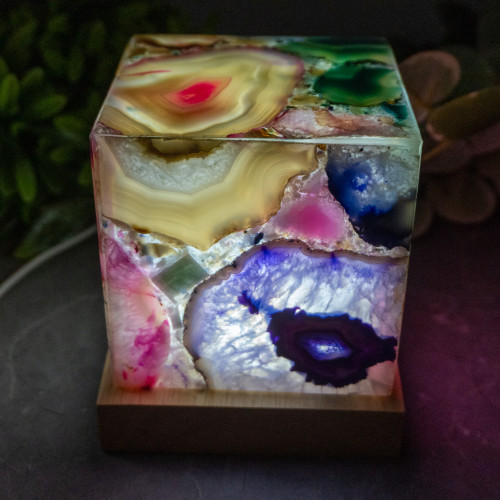 Multi Color Dyed Agate Square Lamp