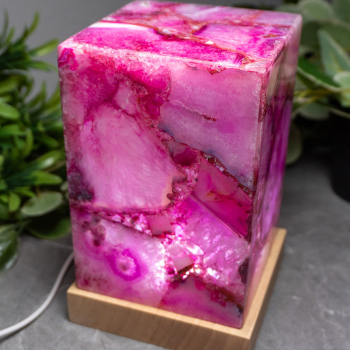 Dyed Pink Agate Large Rectangle Lamp