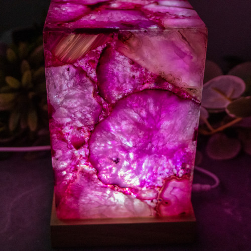 Dyed Pink Agate Large Rectangle Lamp