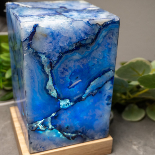 Dyed Blue Agate Large Rectangle Lamp