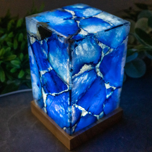 Dyed Blue Agate Large Rectangle Lamp