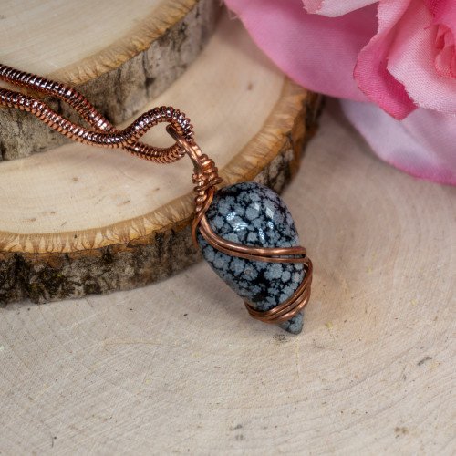 Snowflake Obsidian Teardrop Wrap