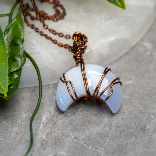 Blue Chalcedony Moon Wire Wrap #1