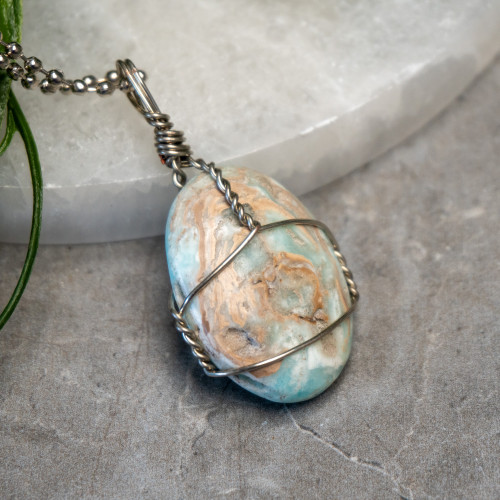 Polished Caribbean Blue Calcite Wire Wrap #1