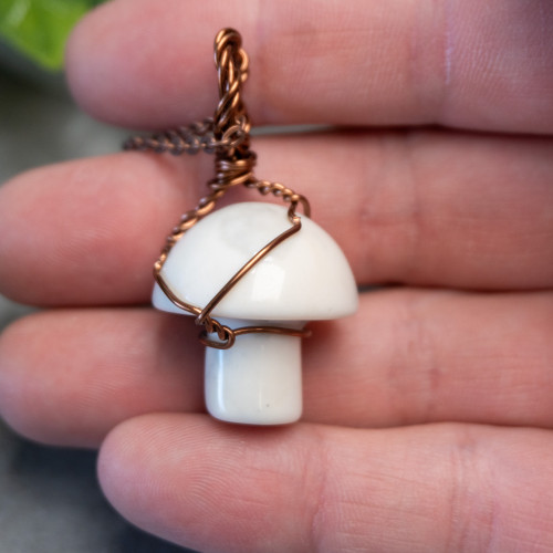 White Jade Mushroom Wire Wrap #3