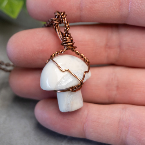 White Jade Mushroom Wire Wrap #3