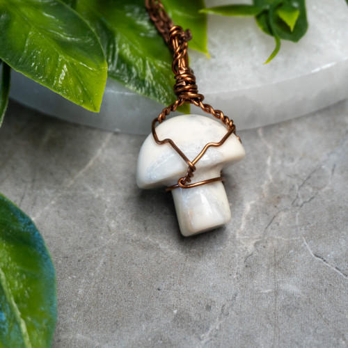 White Jade Mushroom Wire Wrap #3