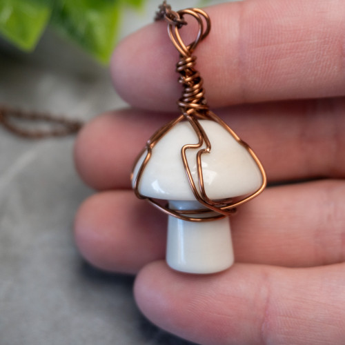 White Jade Mushroom Wire Wrap #2