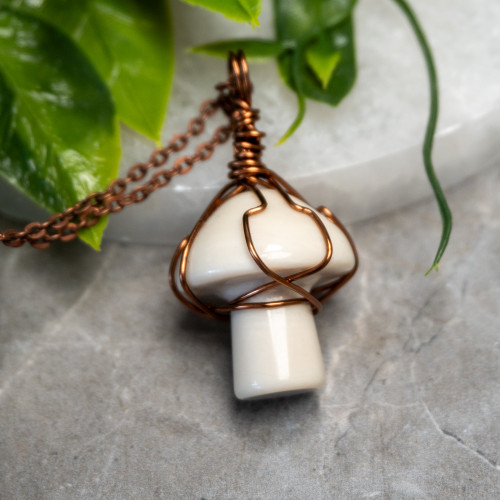 White Jade Mushroom Wire Wrap #2