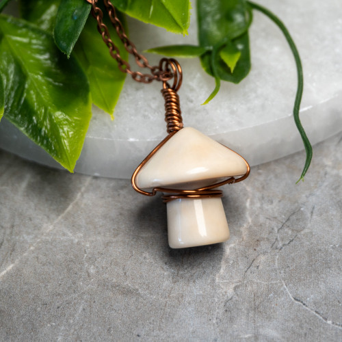 White Jade Mushroom Wire Wrap #1